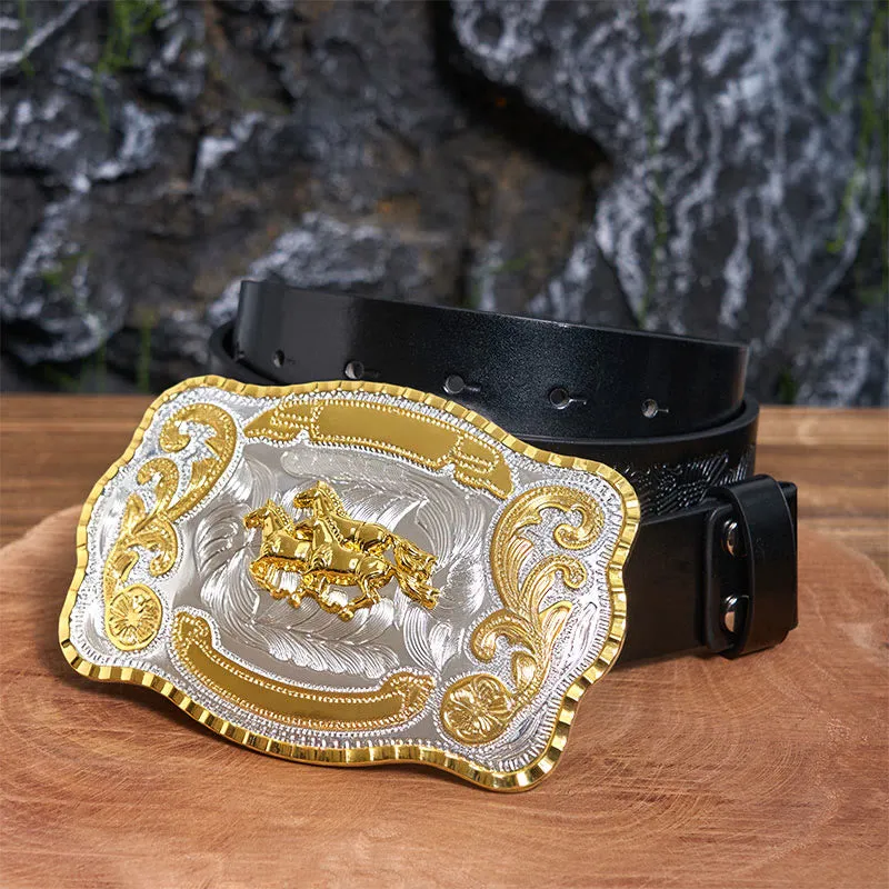 Three Galloping Horses DIY Cowboy Buckle Leather Belt sold by FloralTrip product image thumbnail 2