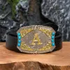 Decorative Turquoise DIY Initial Letter Buckle Leather Belt sold by FloralTrip