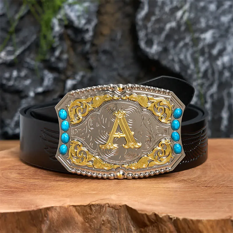 Decorative Turquoise DIY Initial Letter Buckle Leather Belt sold by FloralTrip product image thumbnail 3