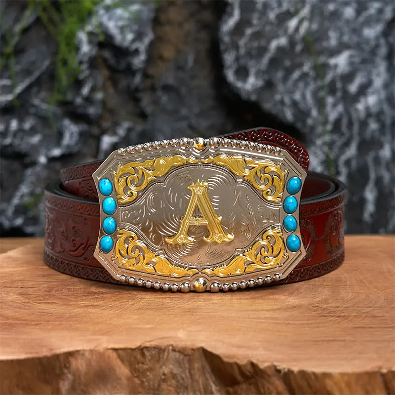 Decorative Turquoise DIY Initial Letter Buckle Leather Belt sold by FloralTrip product image thumbnail 4
