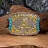 Decorative Turquoise DIY Initial Letter Buckle Leather Belt sold by FloralTrip