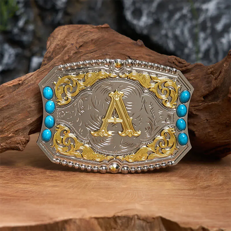 Decorative Turquoise DIY Initial Letter Buckle Leather Belt sold by FloralTrip