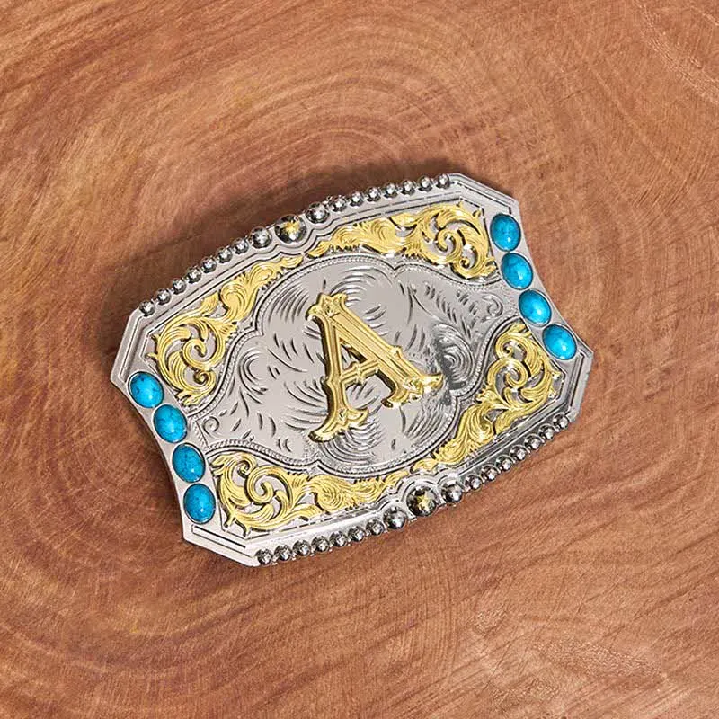 Decorative Turquoise DIY Initial Letter Buckle Leather Belt sold by FloralTrip product image thumbnail 2