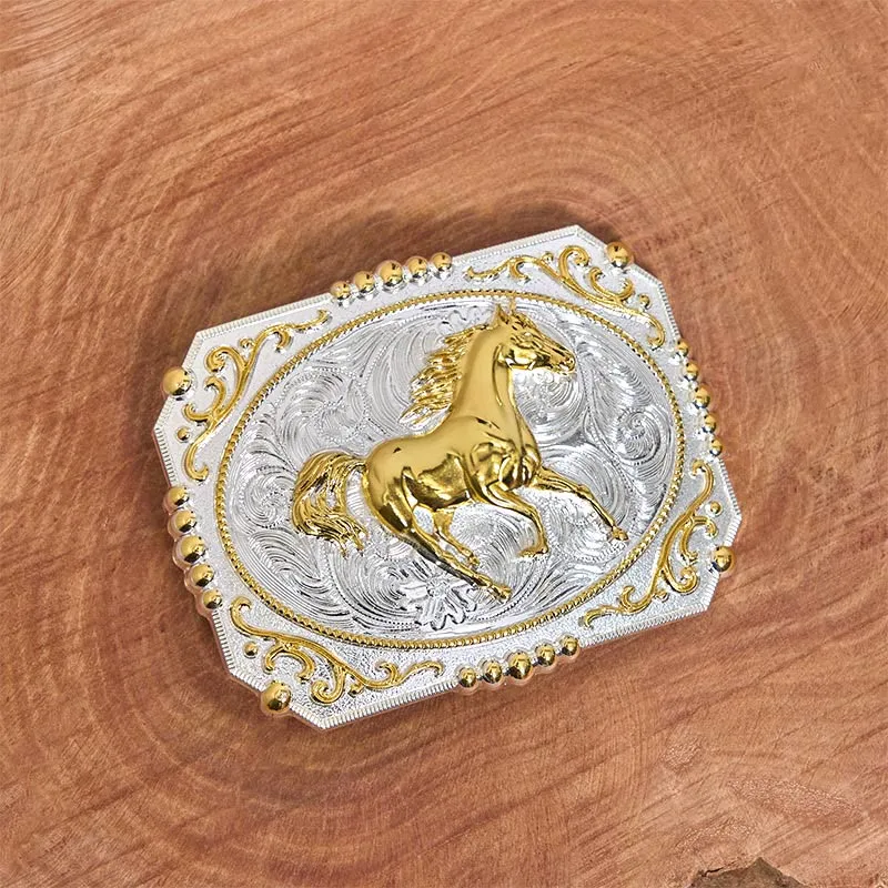Golden Running Horse DIY Cowboy Buckle Leather Belt sold by FloralTrip product image thumbnail 3