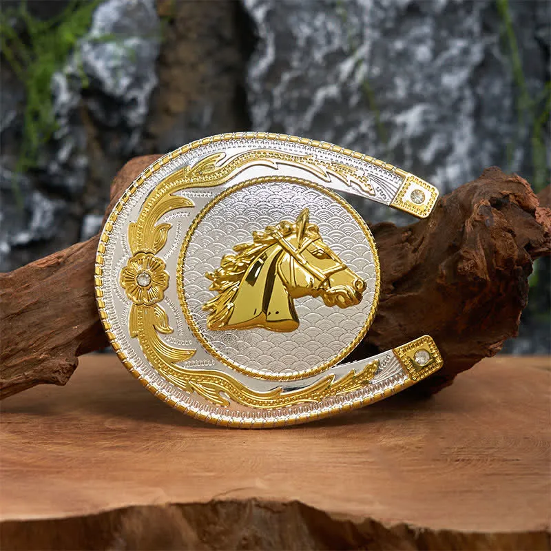 Large Horseshoe Shape DIY Western Buckle Leather Belt  sold by FloralTrip