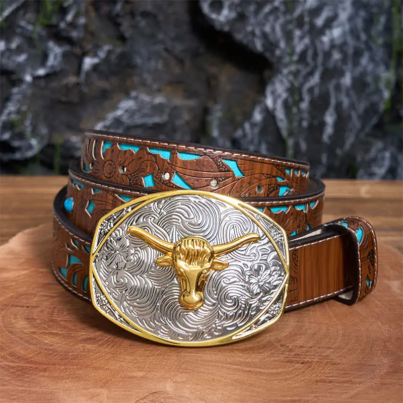 Native Golden DIY Longhorn Head Large Buckle Leather Belt sold by FloralTrip product image thumbnail 5