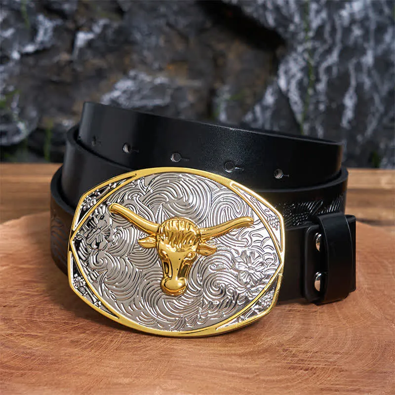 Native Golden DIY Longhorn Head Large Buckle Leather Belt sold by FloralTrip product image thumbnail 4
