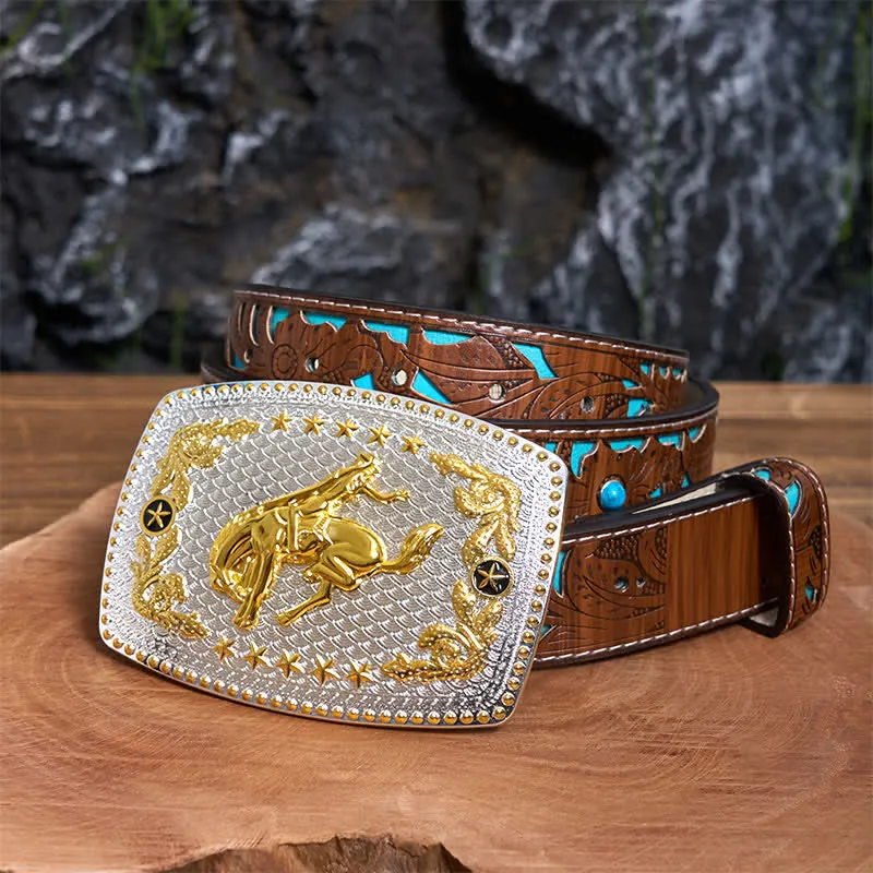 Rectangular DIY Two Tone Horse Riding Large Buckle Leather Belt sold by FloralTrip product image thumbnail 5