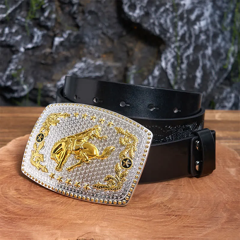 Rectangular DIY Two Tone Horse Riding Large Buckle Leather Belt sold by FloralTrip product image thumbnail 4