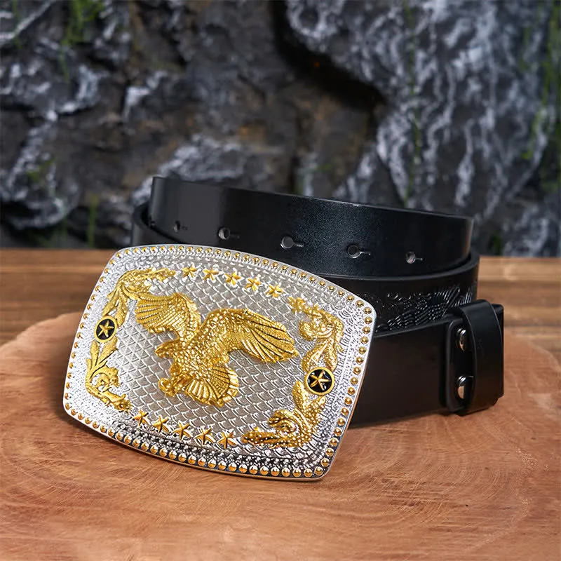 Rectangular DIY Two Tone Flying Eagle Large Buckle Leather Belt sold by FloralTrip product image thumbnail 4