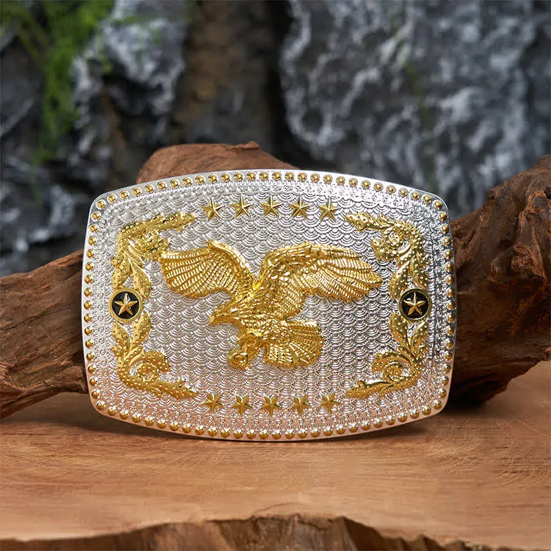 Rectangular DIY Two Tone Flying Eagle Large Buckle Leather Belt sold by FloralTrip
