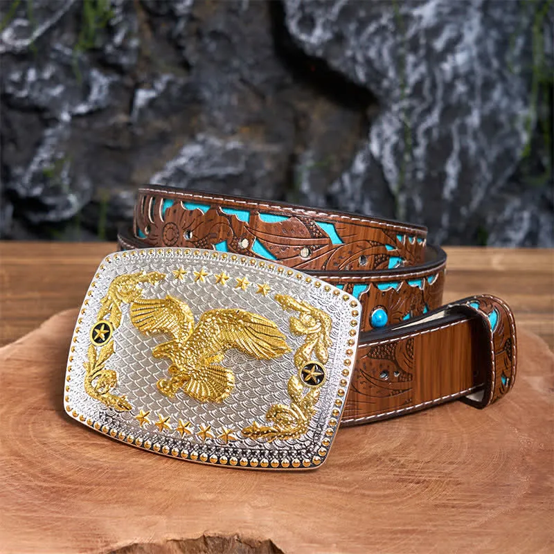 Rectangular DIY Two Tone Flying Eagle Large Buckle Leather Belt sold by FloralTrip product image thumbnail 5
