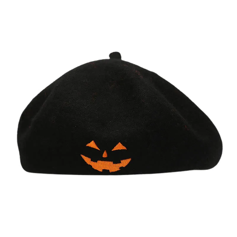 Halloween Cute Smile Embroidered Beret Pumpkin Hat sold by FloralTrip product image thumbnail 5