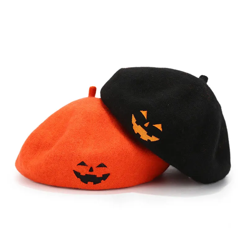Halloween Cute Smile Embroidered Beret Pumpkin Hat sold by FloralTrip product image thumbnail 2