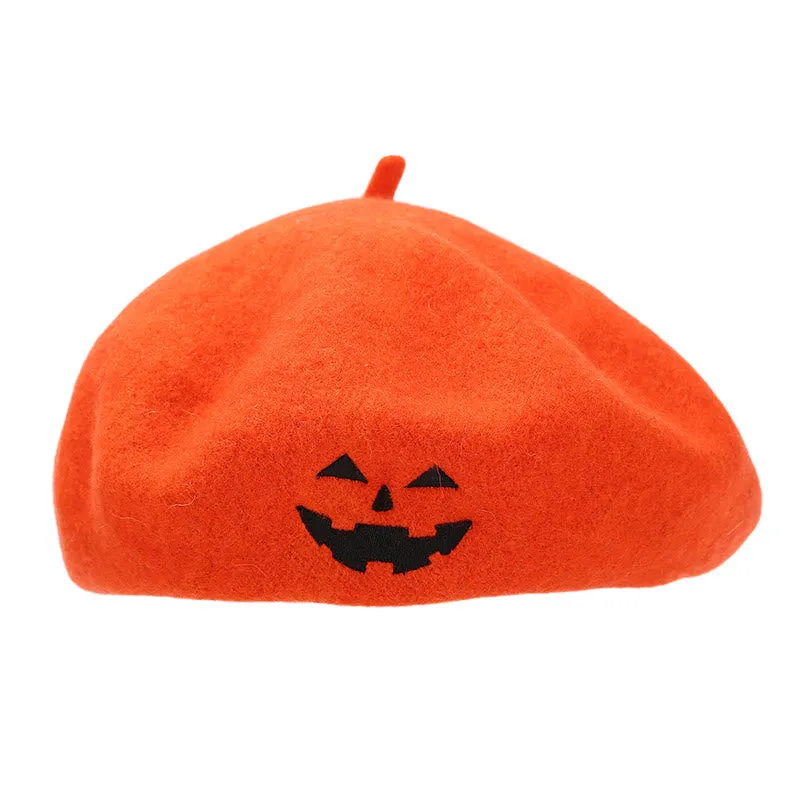 Halloween Cute Smile Embroidered Beret Pumpkin Hat sold by FloralTrip product image thumbnail 3