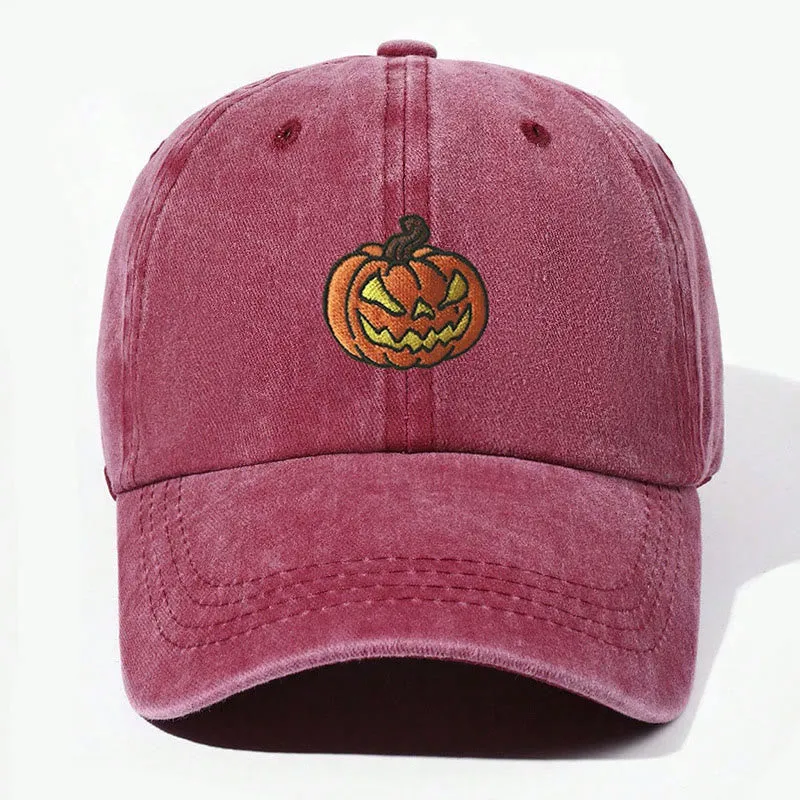 Halloween Pumpkin Head Embroidered Washed Baseball Cap Hat sold by FloralTrip product image thumbnail 5