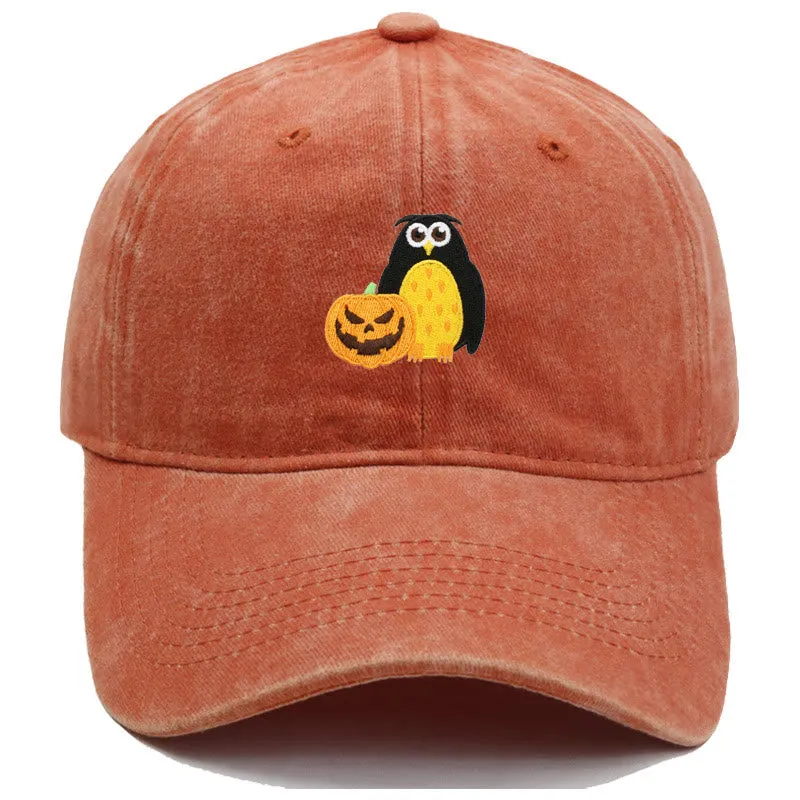 Halloween Pumpkin Owl Embroidered Baseball Cap Hat sold by FloralTrip