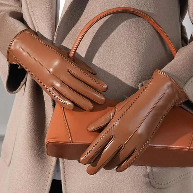 Women's Sheepskin Wrinkle Genuine Leather Leather Gloves sold by FloralTrip product image thumbnail 3