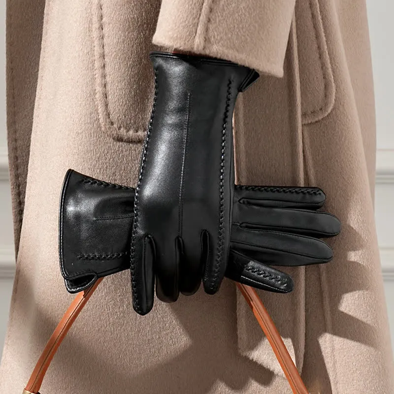 Women's Sheepskin Wrinkle Genuine Leather Leather Gloves sold by FloralTrip product image thumbnail 4
