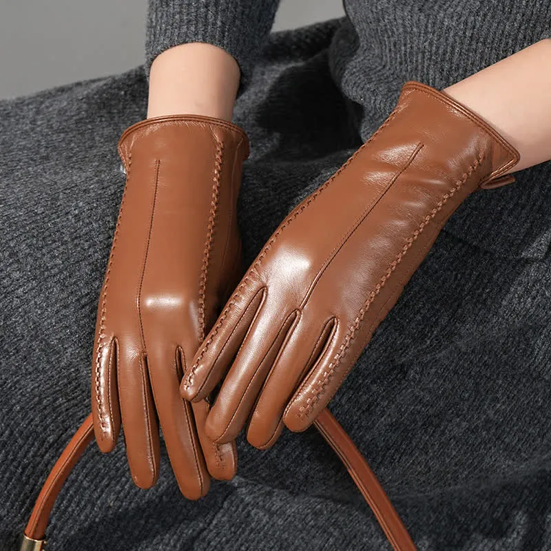 Women's Sheepskin Wrinkle Genuine Leather Leather Gloves sold by FloralTrip product image thumbnail 2