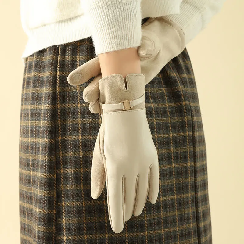 Women's Elegant Winter Suede Metal Buckle PU Leather Gloves sold by FloralTrip