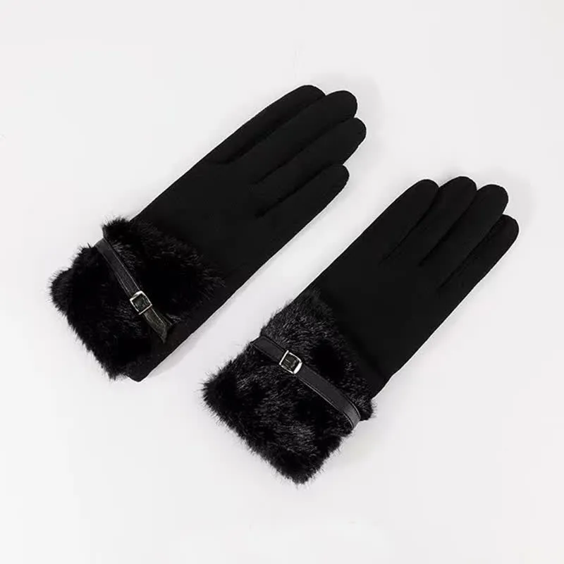 Women's Suede Plush Cuff Metal Decor Gloves sold by FloralTrip product image thumbnail 4