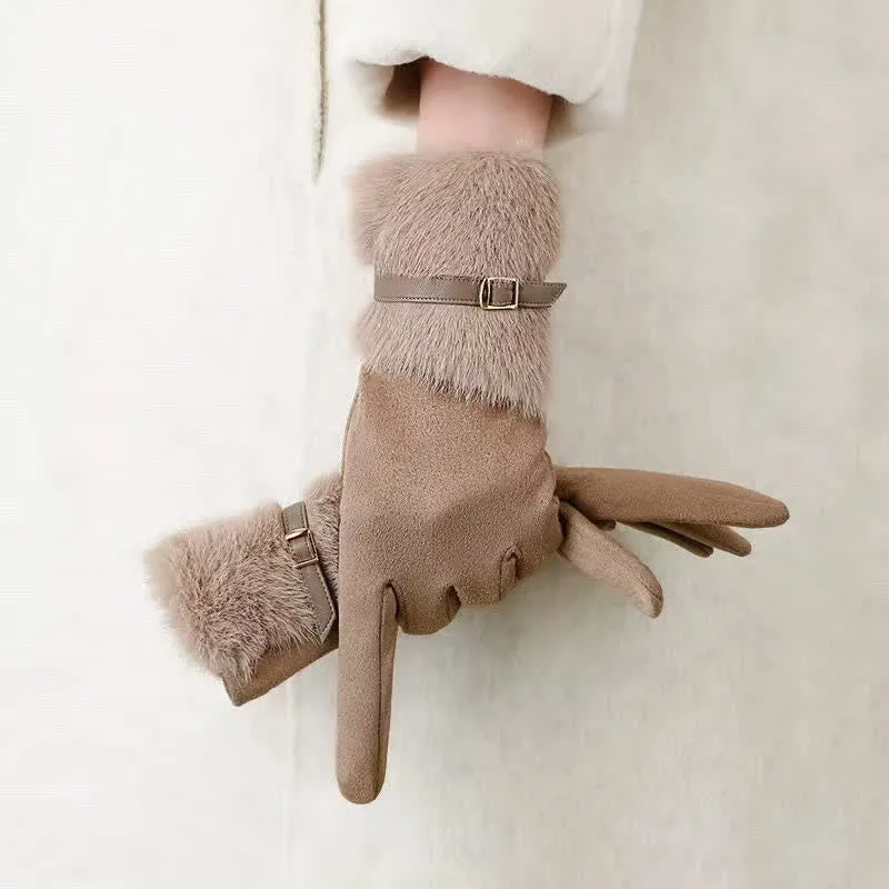 Women's Suede Plush Cuff Metal Decor Gloves sold by FloralTrip