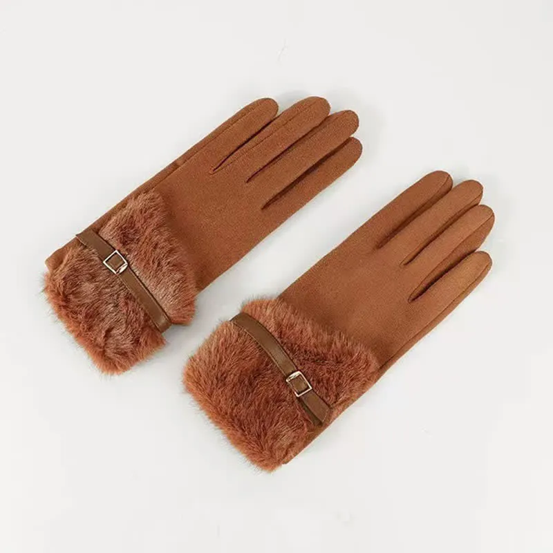 Women's Suede Plush Cuff Metal Decor Gloves sold by FloralTrip product image thumbnail 5