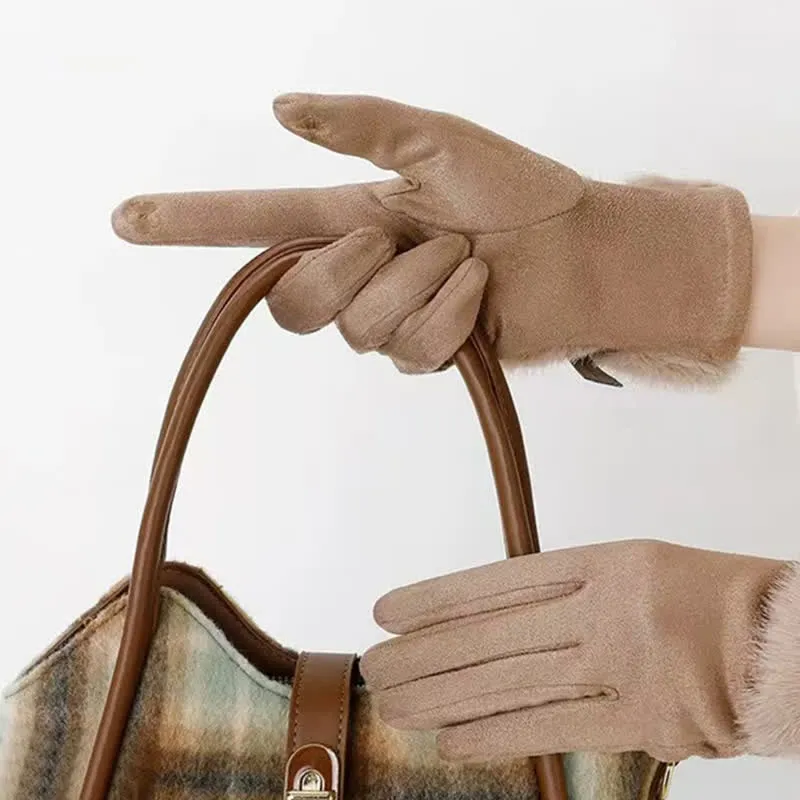 Women's Suede Plush Cuff Metal Decor Gloves sold by FloralTrip product image thumbnail 2
