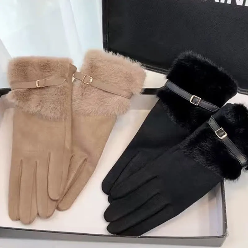 Women's Suede Plush Cuff Metal Decor Gloves sold by FloralTrip product image thumbnail 3