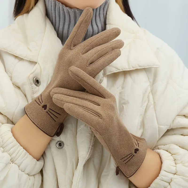 Women's Cute Cat Embroidery Screen Touch Finger Tip Gloves sold by FloralTrip