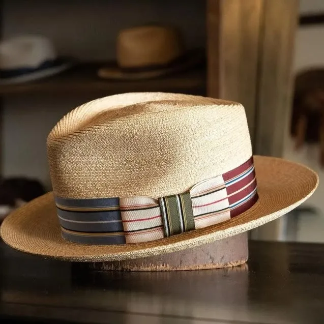 Colorful Striped Band Bow Men's Woven Cowboy Hat sold by FloralTrip