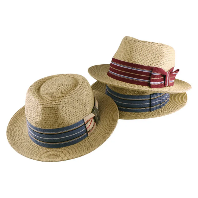 Colorful Striped Band Bow Men's Woven Cowboy Hat sold by FloralTrip product image thumbnail 2