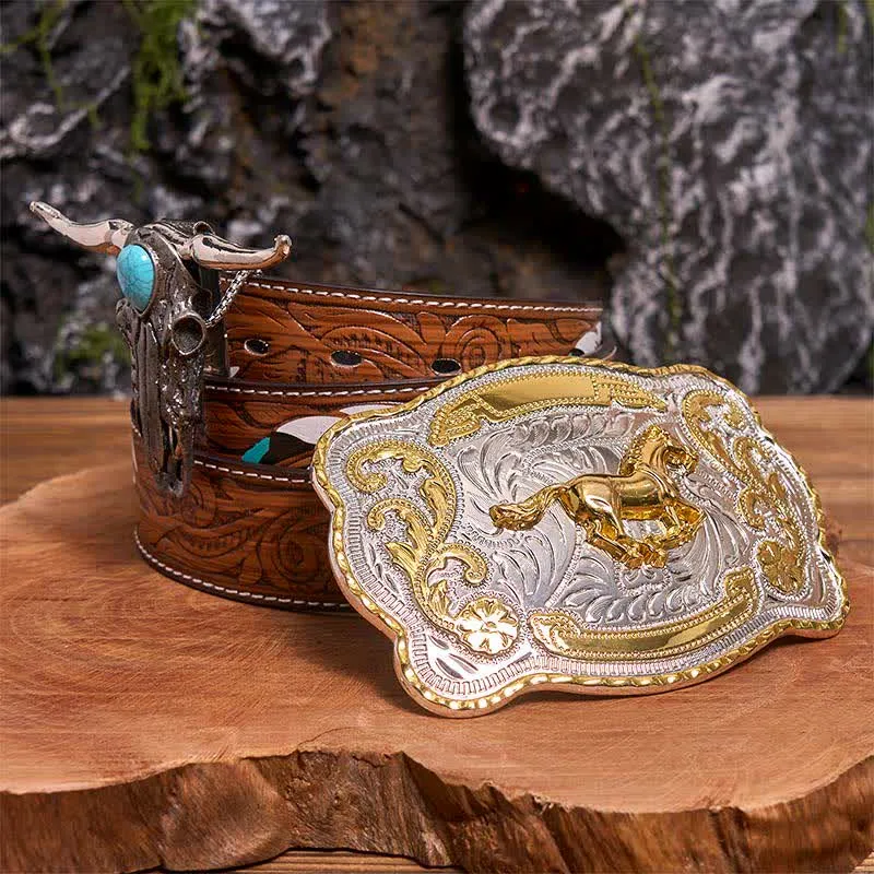 Gold Horse DIY Belt Buckle Turquoise Longhorn Bull Pendant Bundle Set sold by FloralTrip