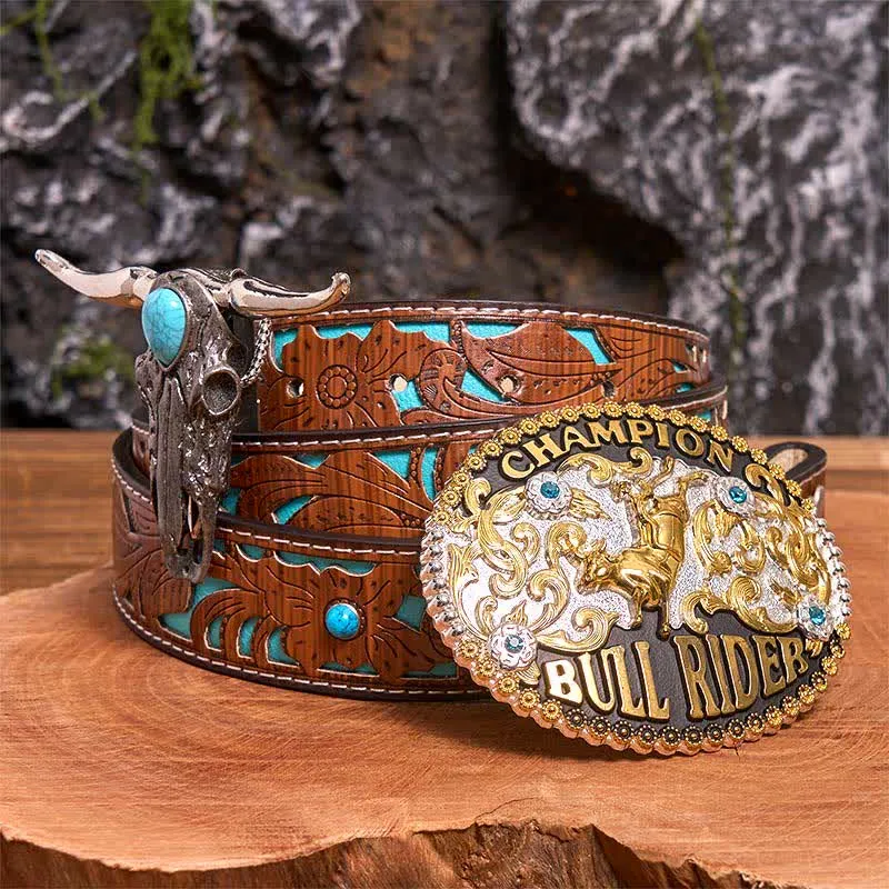 Bull Rider DIY Belt Buckle Turquoise Longhorn Bull Pendant Bundle Set sold by FloralTrip