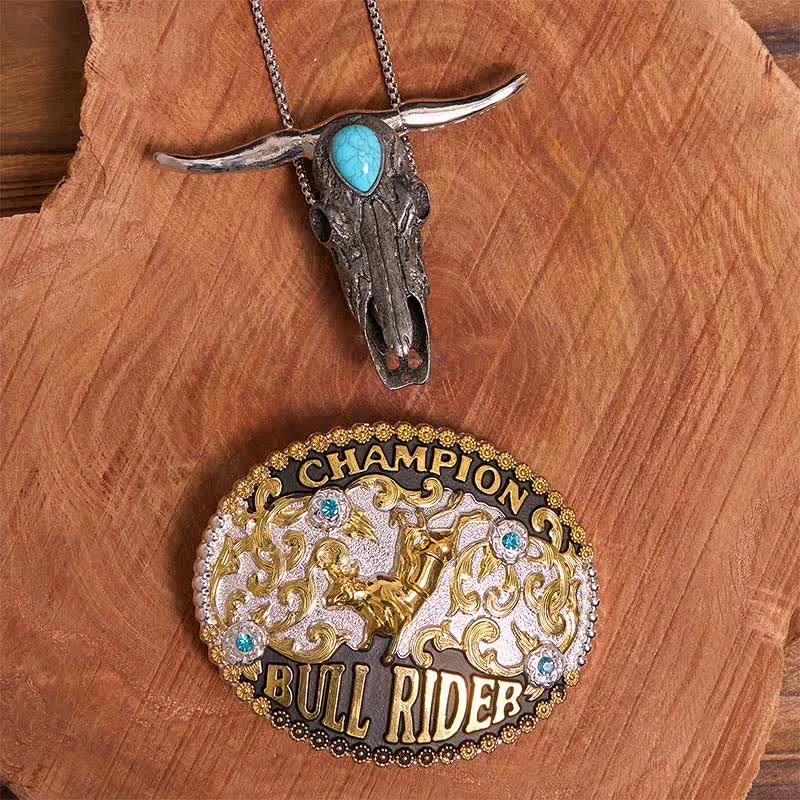 Bull Rider DIY Belt Buckle Turquoise Longhorn Bull Pendant Bundle Set sold by FloralTrip product image thumbnail 2