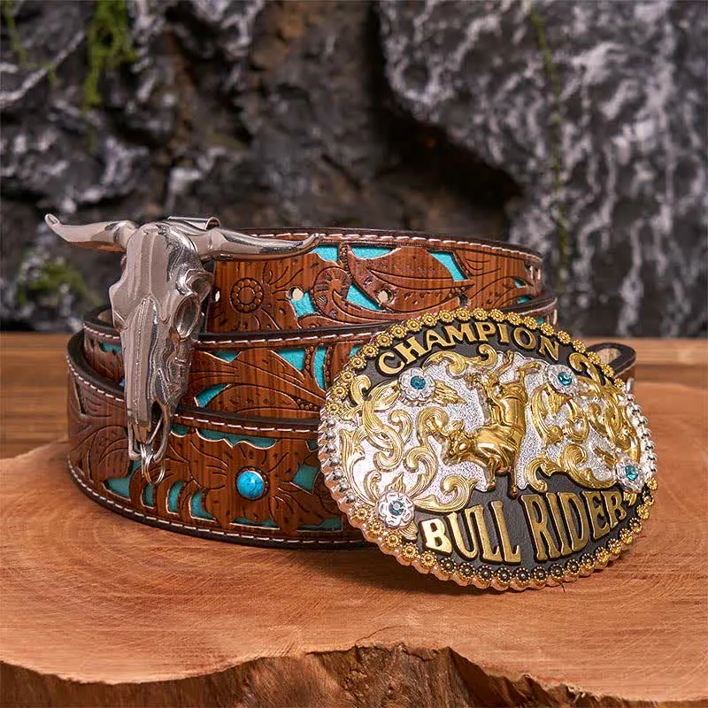 Golden DIY Bull Rider Belt Buckle Longhorn Bull Pendant Bundle Set sold by FloralTrip
