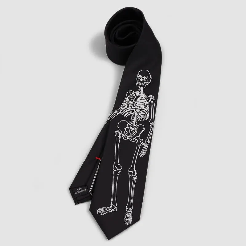Black & White Embroidered Skull Skeleton Halloween Necktie sold by FloralTrip