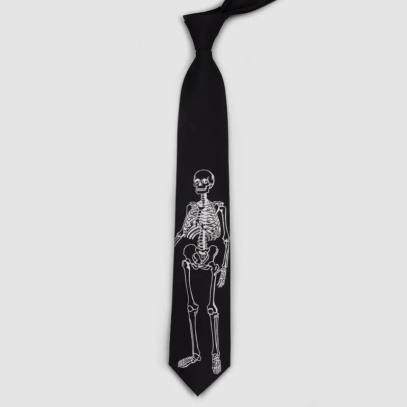 Black & White Embroidered Skull Skeleton Halloween Necktie sold by FloralTrip product image thumbnail 5