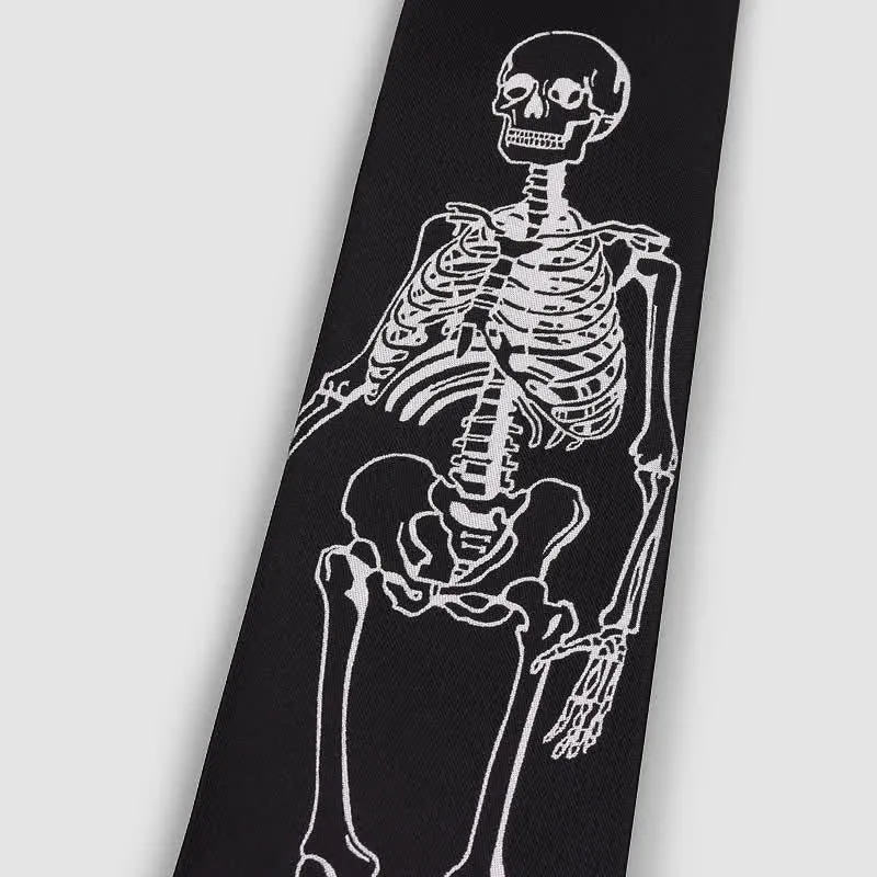 Black & White Embroidered Skull Skeleton Halloween Necktie sold by FloralTrip product image thumbnail 2
