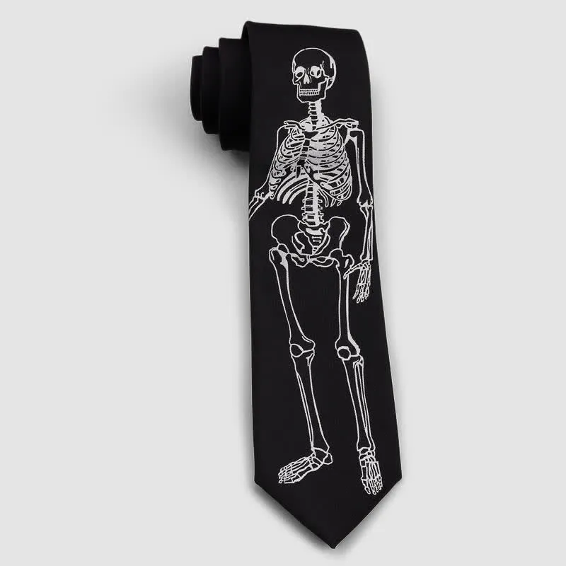 Black & White Embroidered Skull Skeleton Halloween Necktie sold by FloralTrip product image thumbnail 3