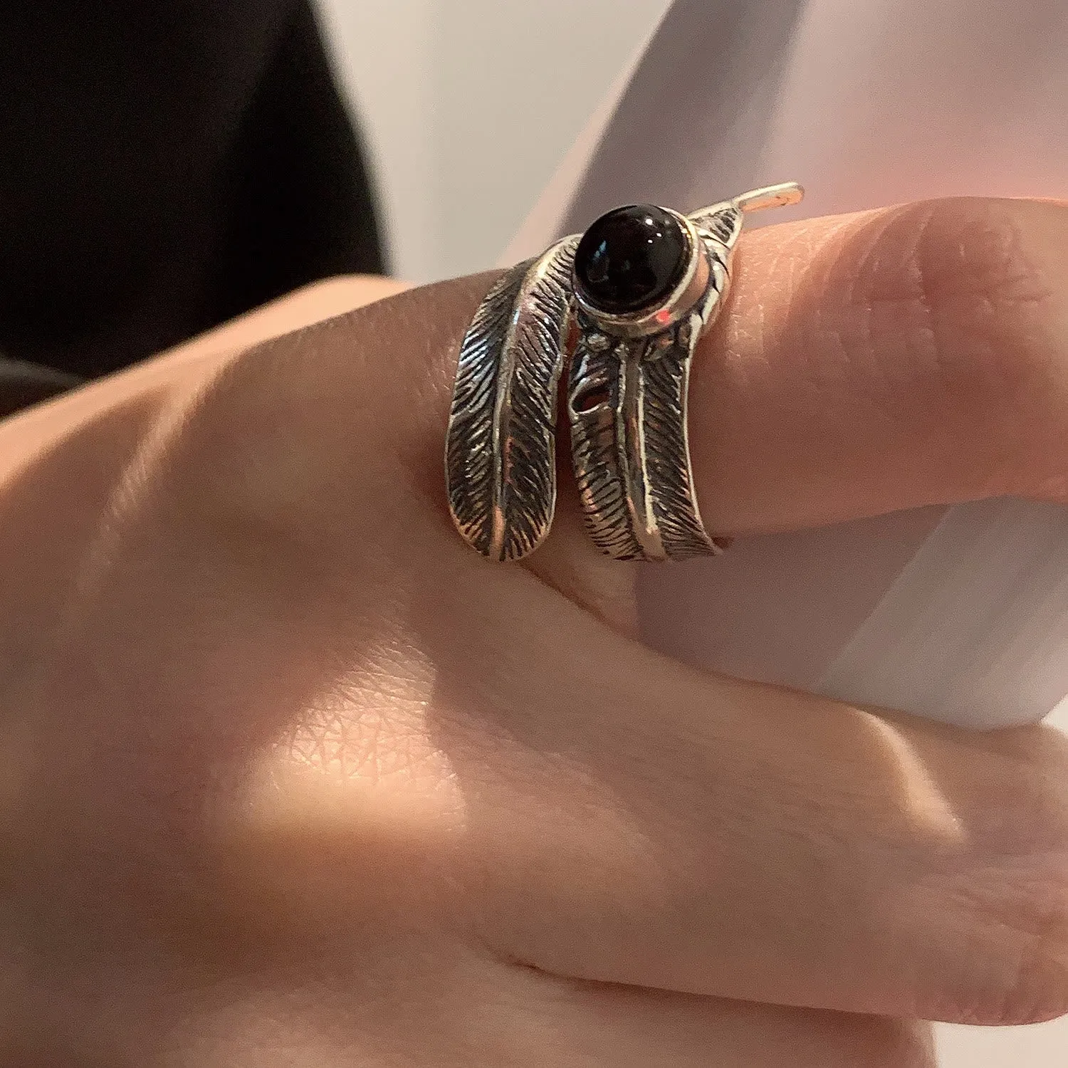 Vintage Silver Enamel Black Dropped Feather Ring sold by FloralTrip product image thumbnail 3