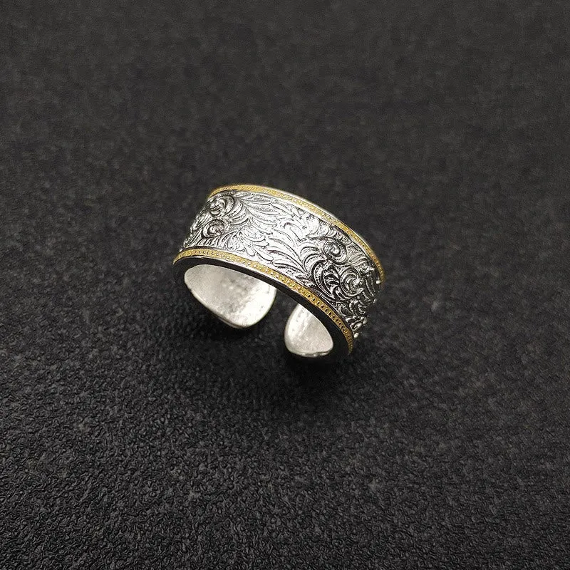 Adjustable Opening Gold Silver Grass Patterned Ring sold by FloralTrip