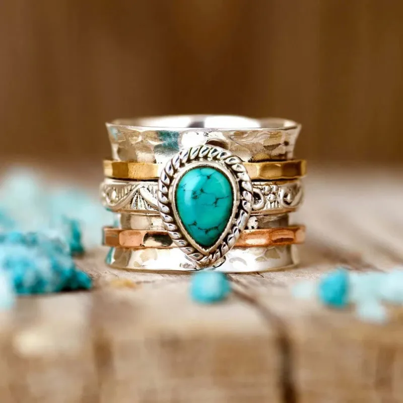 Unisex Vintage Turquoise Bohemian Style Ring sold by FloralTrip