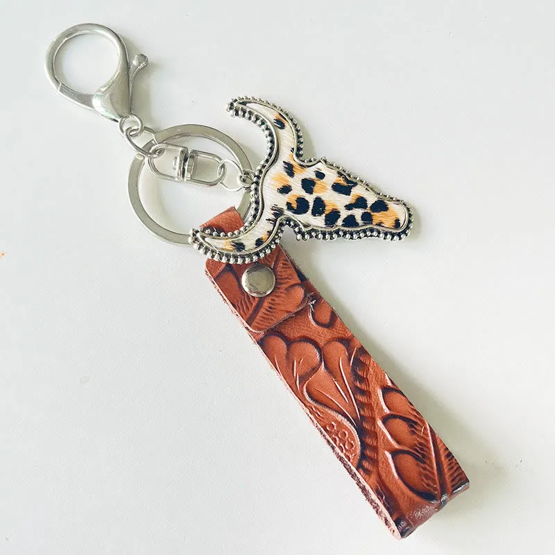 Western Style Brown Leather Bull Pendant Keychain sold by FloralTrip product image thumbnail 3