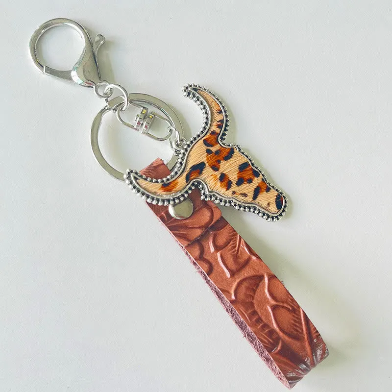 Western Style Brown Leather Bull Pendant Keychain sold by FloralTrip product image thumbnail 4