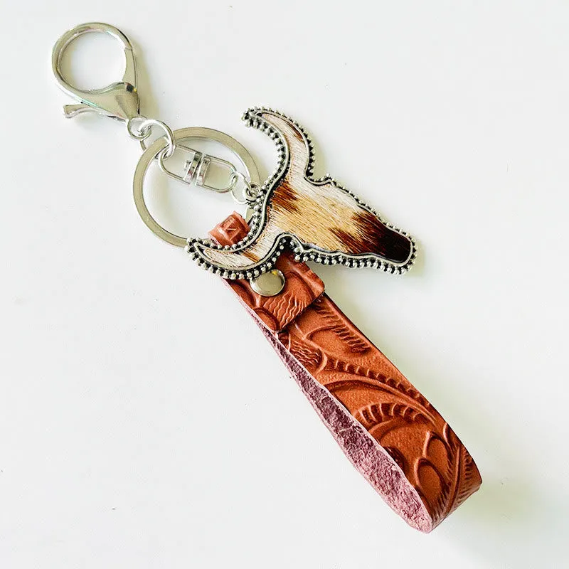 Western Style Brown Leather Bull Pendant Keychain sold by FloralTrip product image thumbnail 5