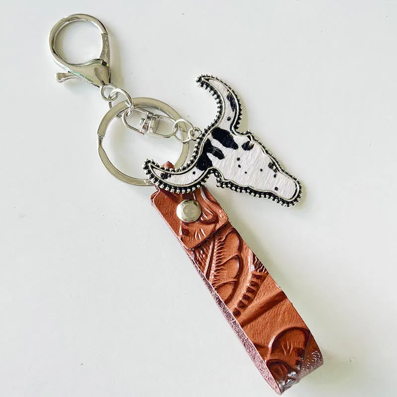 Western Style Brown Leather Bull Pendant Keychain sold by FloralTrip product image thumbnail 2