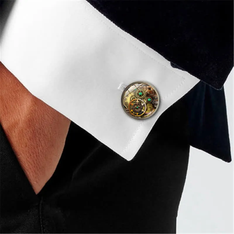 Vintage Charm Steampunk Gears Pattern Cufflinks sold by FloralTrip product image thumbnail 2