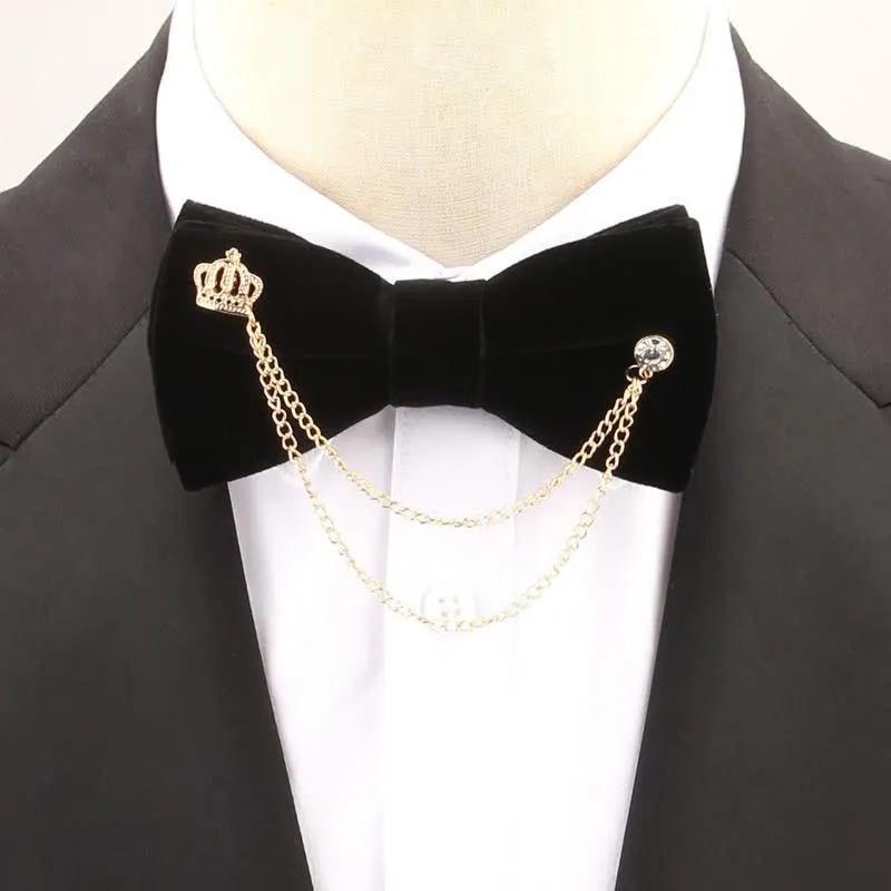 Double Layered Golden Chain Solid Color Velvet Bow Tie sold by FloralTrip